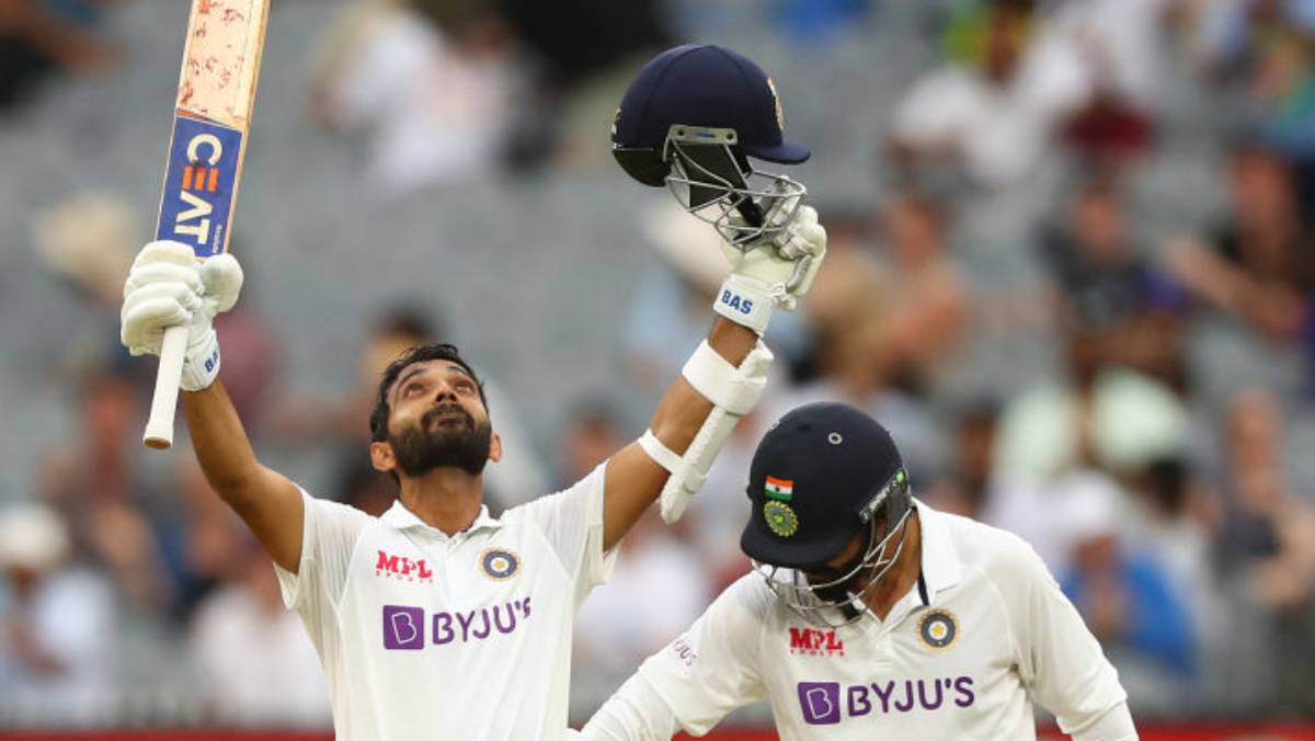 Ajinkya Rahane celebrates his century with Ravindra Jadeja at the MCG