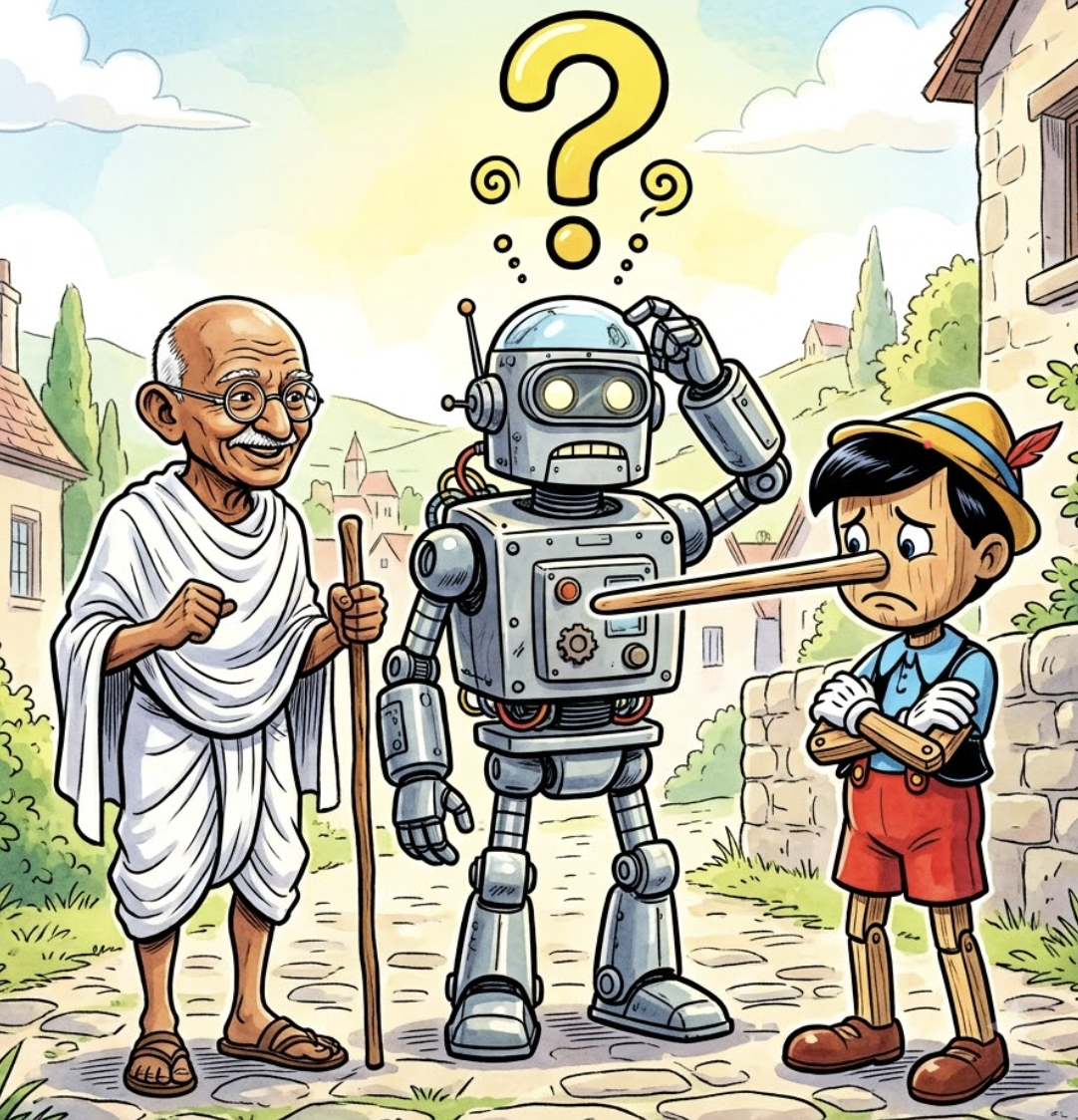 Jev Decides between Mahatma Gandhi and Pinocchio
